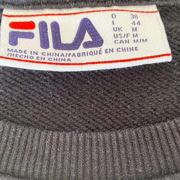 FILA Retro Black French Terry Crewneck Pullover Sweatshirt Woman's Size Medium - Picture 4 of 9